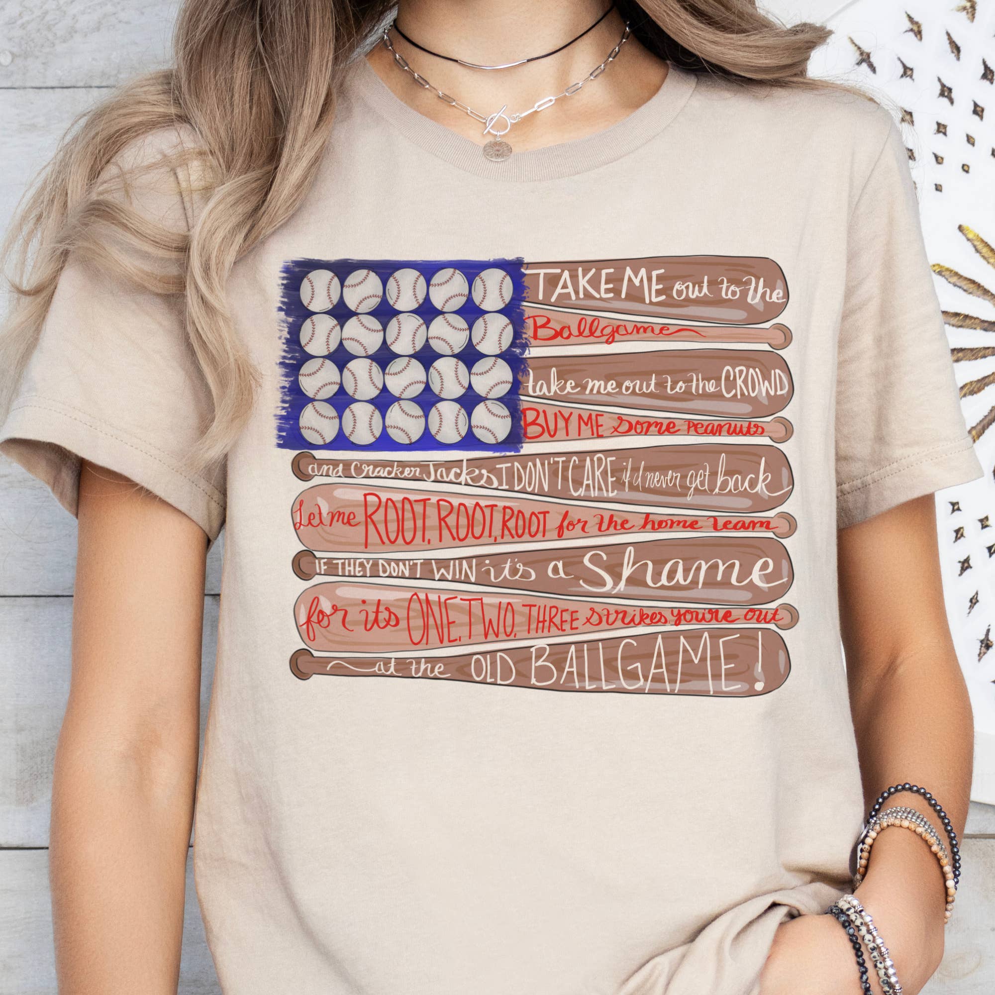 Par.tees by Party On! – wholesale T-shirt (graphic) – women's – Baseball Flag Game Day Graphic Tee Sports Mom USA Tshirt1
