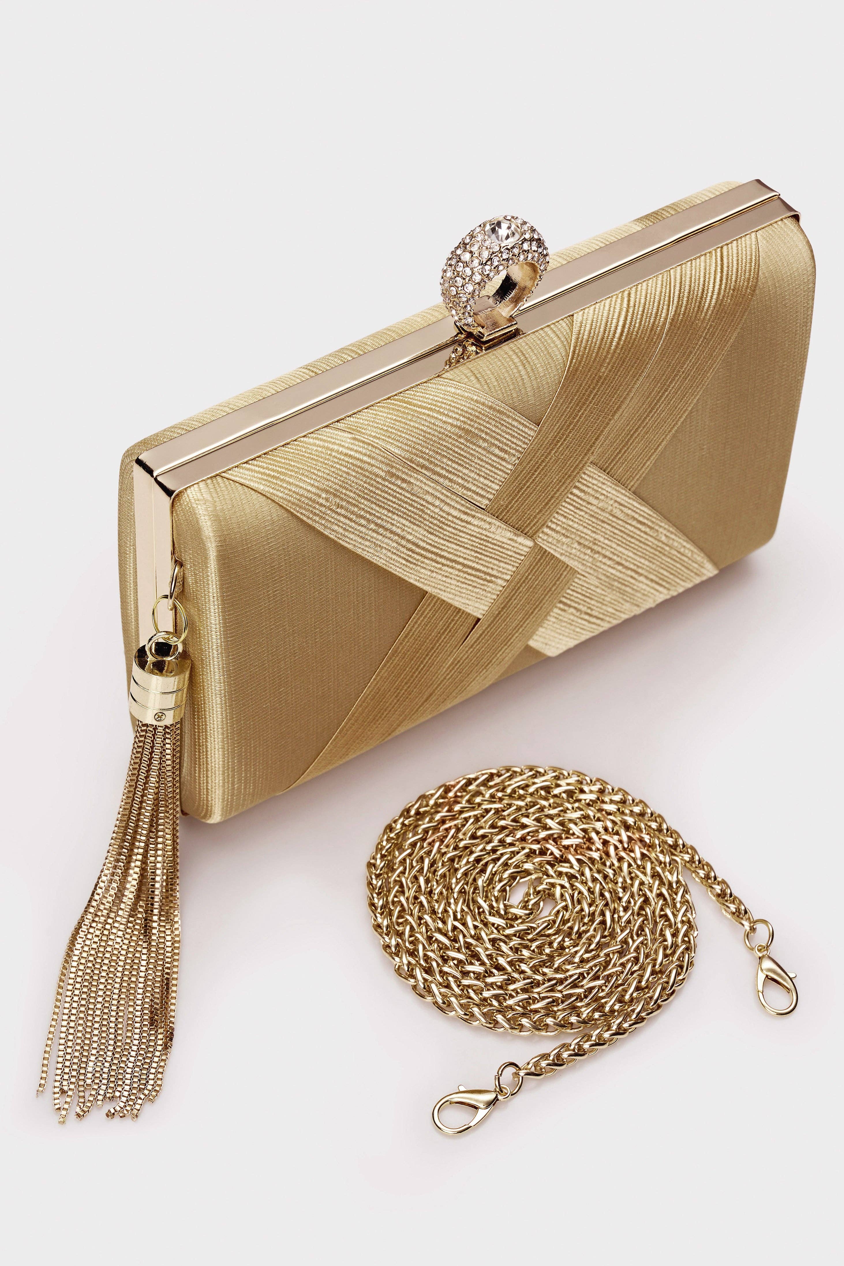 Golden Apricot 1920s Vintage Tassel Pendant Rhinestones Clutch Purse for wholesale on Faire1