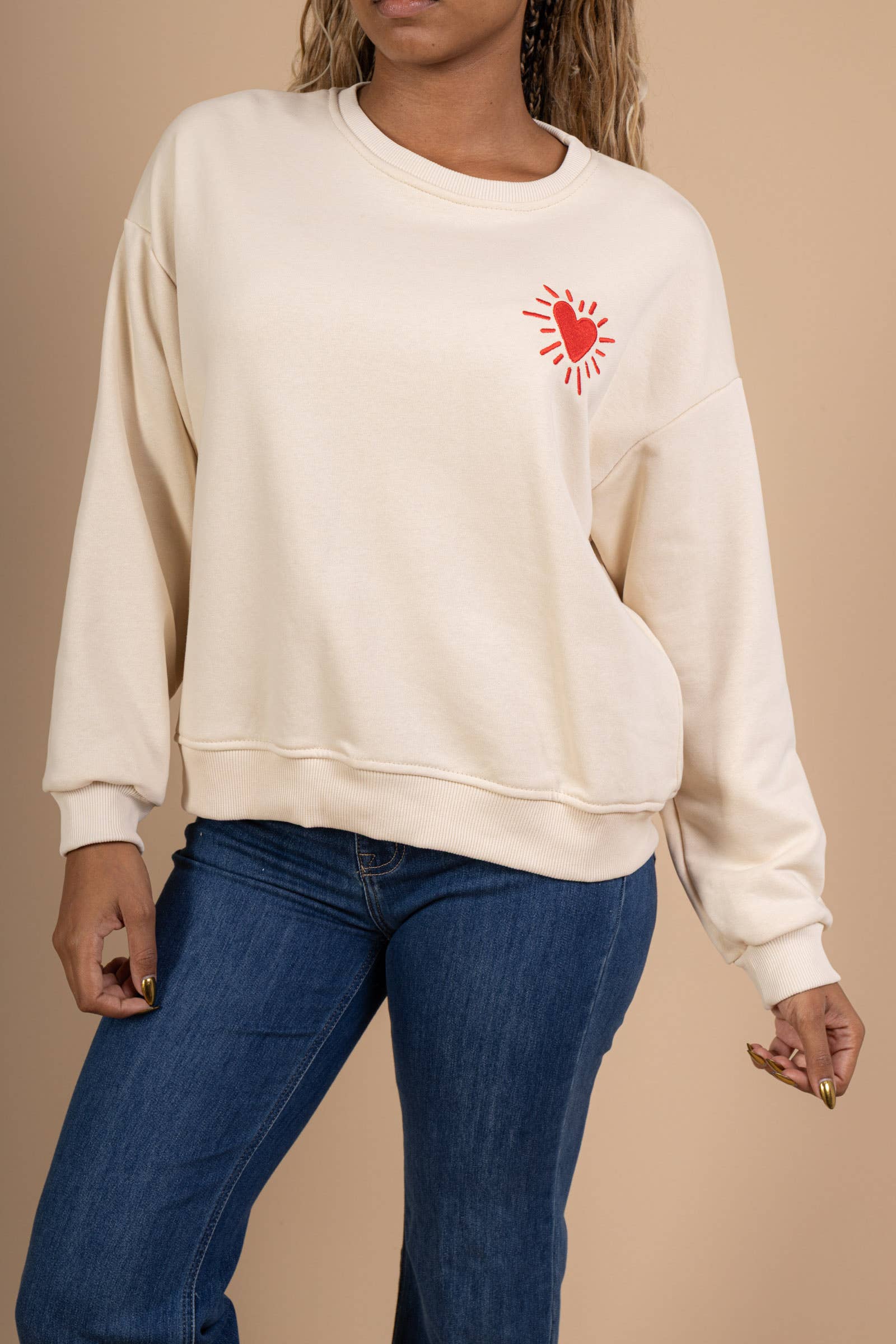 AMARIA - Vente Sweat-shirt – unisexe - Sweat-shirt Oversize Unisexe – Cœur Rouge Brodé - 90384168