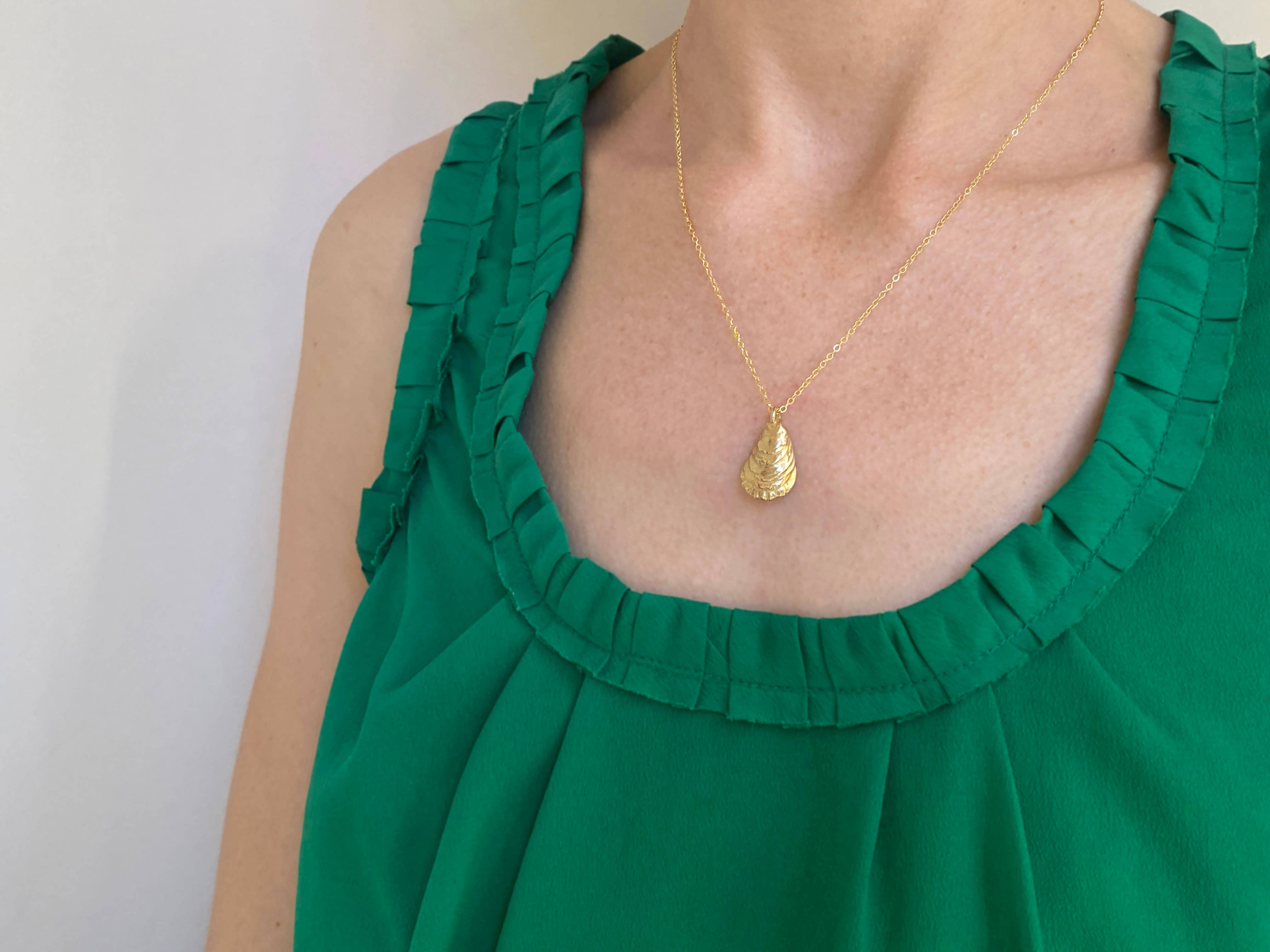 Blue Dot Jewelry - Wholesale Pendant/Charm Necklace - Bronze Oyster Shell Necklace with 14k Gold Filled Chain1