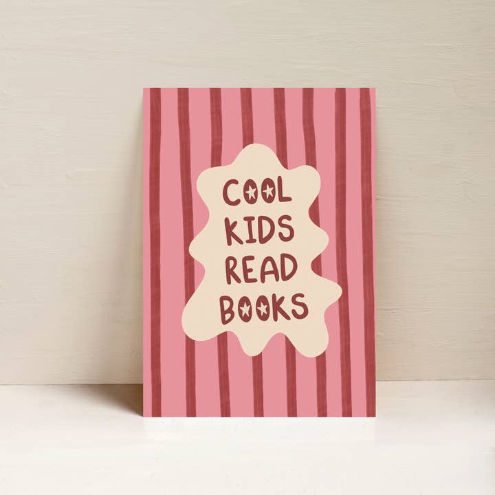 Cool Kids Read Books Pink A4 Art Print for wholesale by From Rosalie