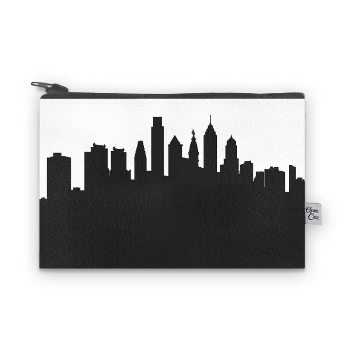 Mini-portefeuille en cuir végétalien Philadelphia Pennsylvania Skyline pour la vente par Anne Cate