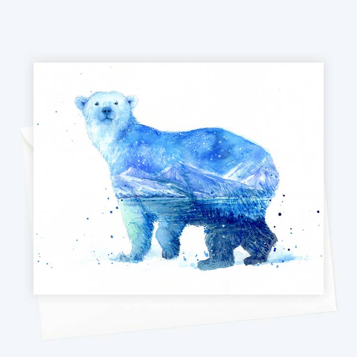 Tarjeta de arte en acuarela con diseño de oso polar de la reina del Ártico para venta al por mayor de Elena Markelova Arts