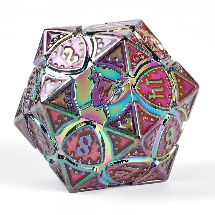 Hymgho Premium Dice - Wholesale Dice - Solid Metal Fighter Class RPG Dice Set - Rainbow w/UV Glow1