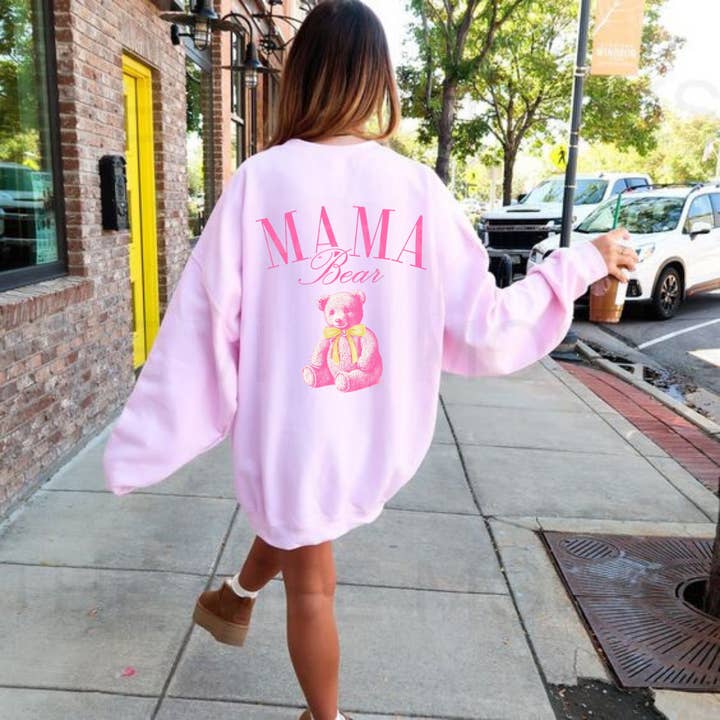 Mama Bear Baby Pink Crewneck for wholesale by Vanilla