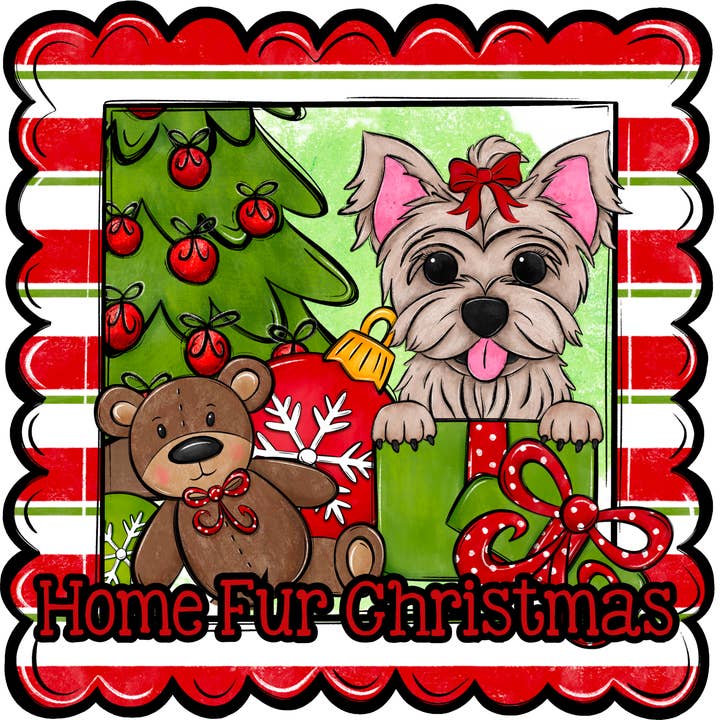 Yorkie Wreath Sign, Home Fur Christmas Dog Sign, 22" Door Hanger, DCO-W-00158-DH for wholesale by DecoExchange