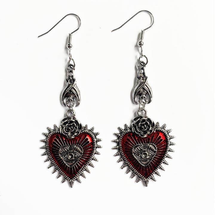Dark Gothic Punk Bat Heart-shaped Bloody Eye Earrings - GT for wholesale on Faire