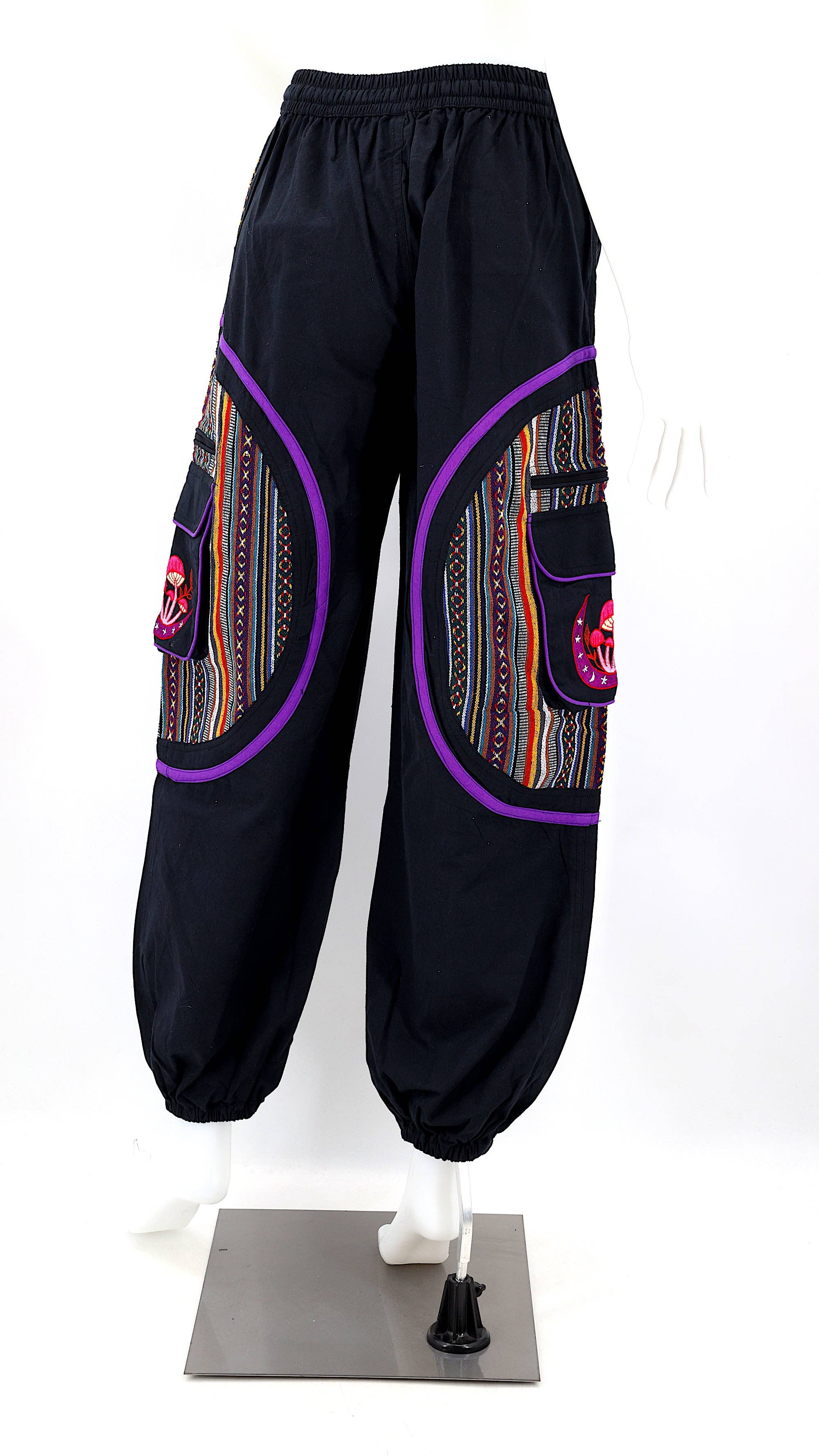 Himalaya Handmade - Venta al por mayor Pantalones - Mujer - Pantalones bohemios hechos a mano de algodón con bordado de luna y hongos estilo harem23