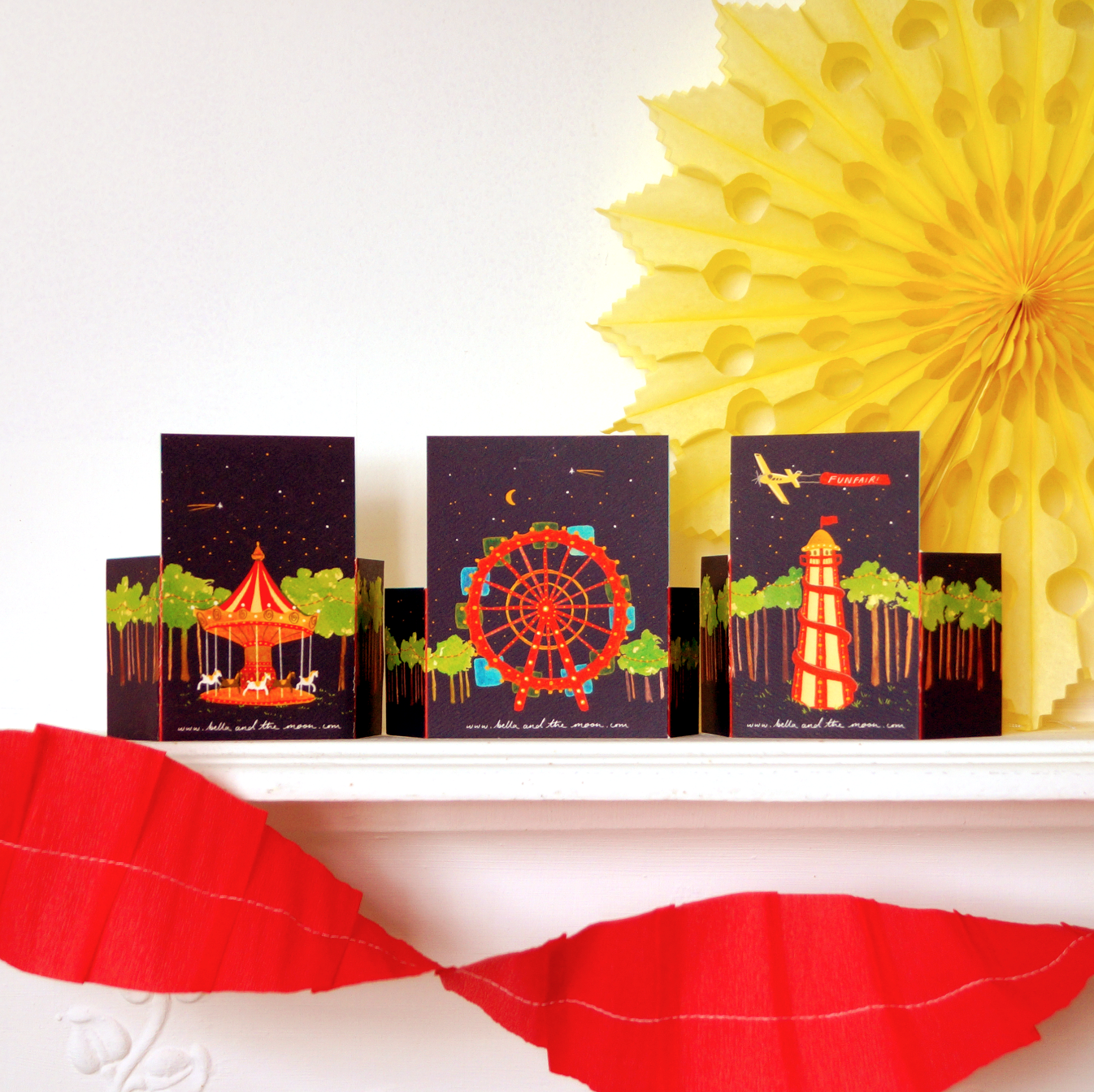 Bella & The Moon – wholesale Everyday greeting card – Cut-Out Mini Funfair - Three Piece0