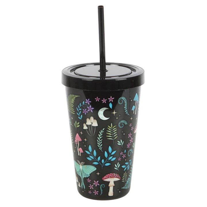 Something Different Wholesale - Wholesale Insulated Mug/Tumbler - Dark Forest Print Plastic Tumbler with Straw2