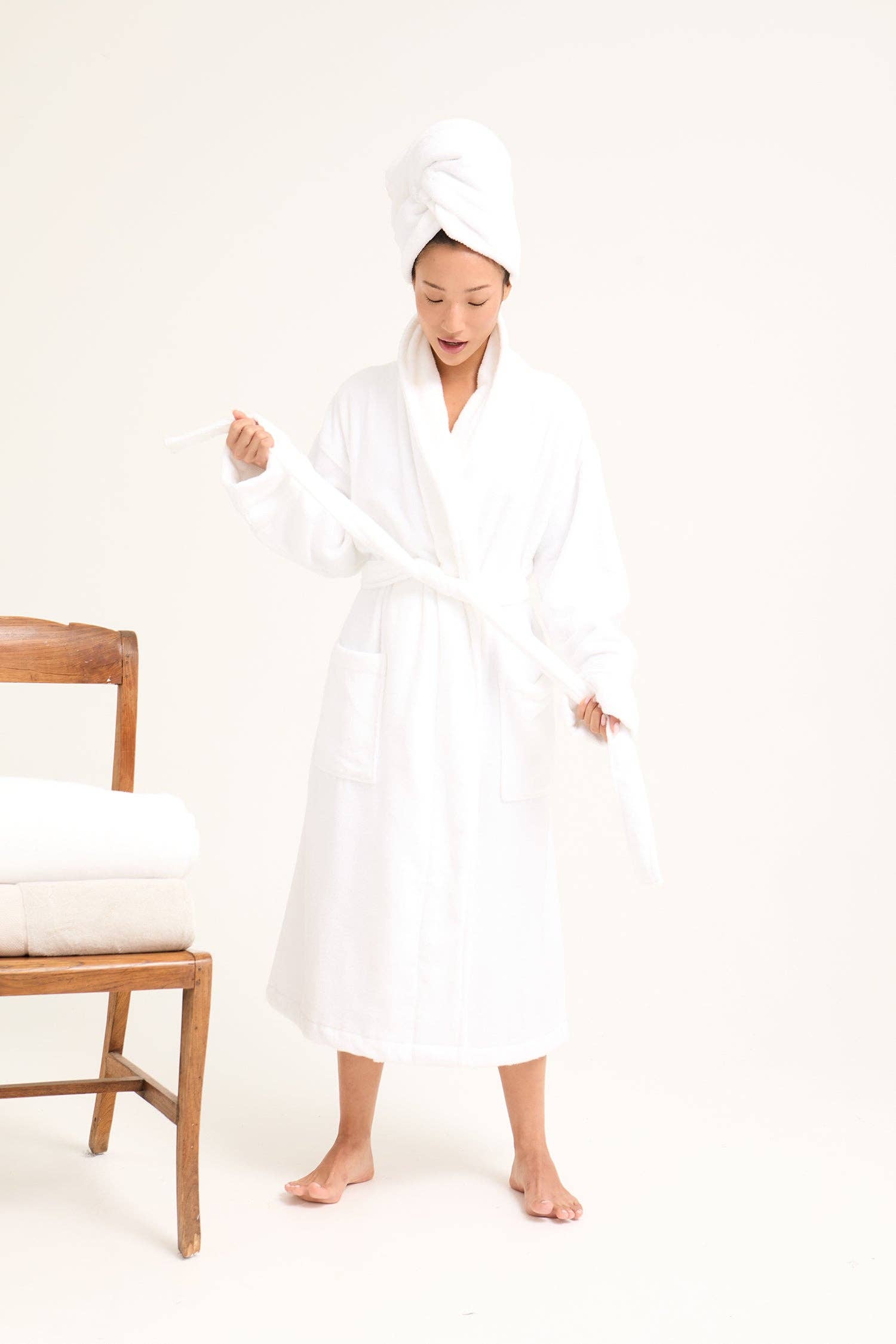 Bamboo Towelling Robe in Cloud White for wholesale on Faire5