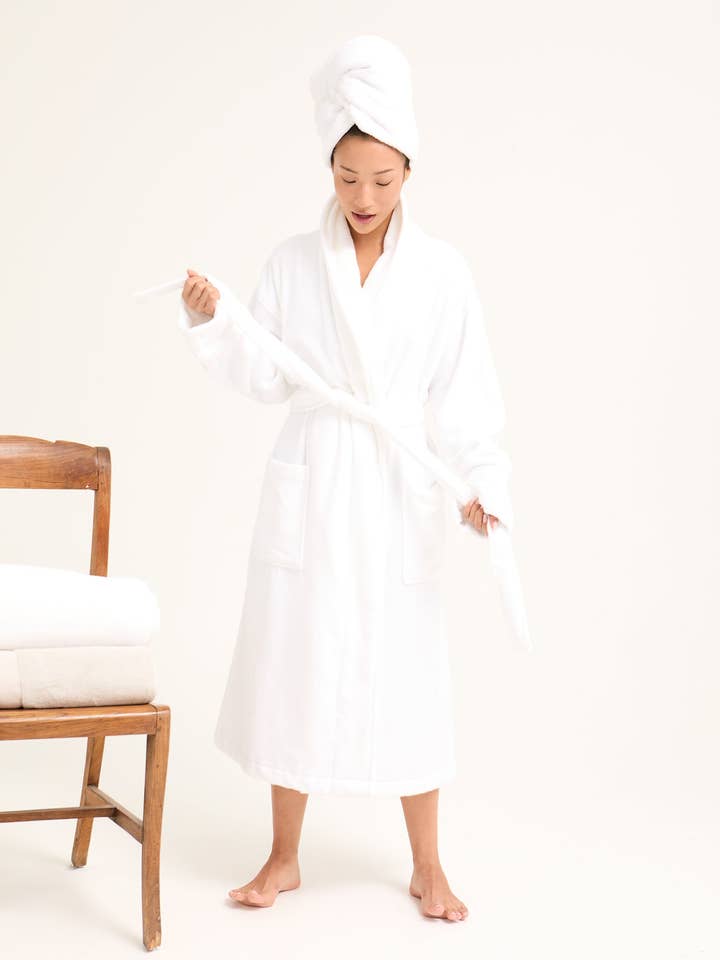 Bamboo Towelling Robe in Cloud White for wholesale on Faire5
