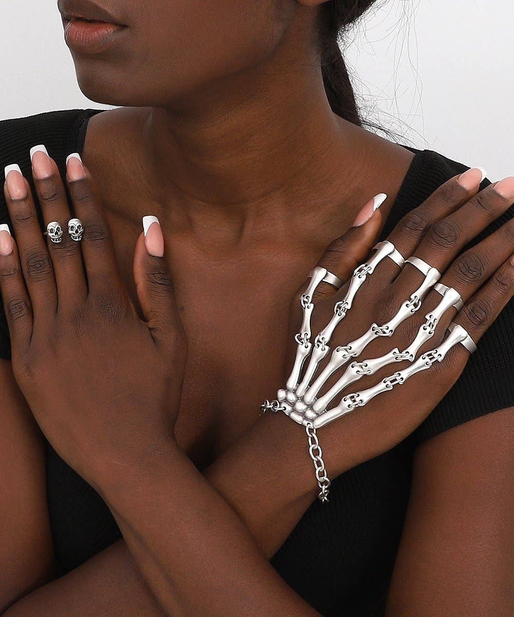 AVENS - Wholesale Jewelry Set - Silver plated bracelet and free size skull ring2