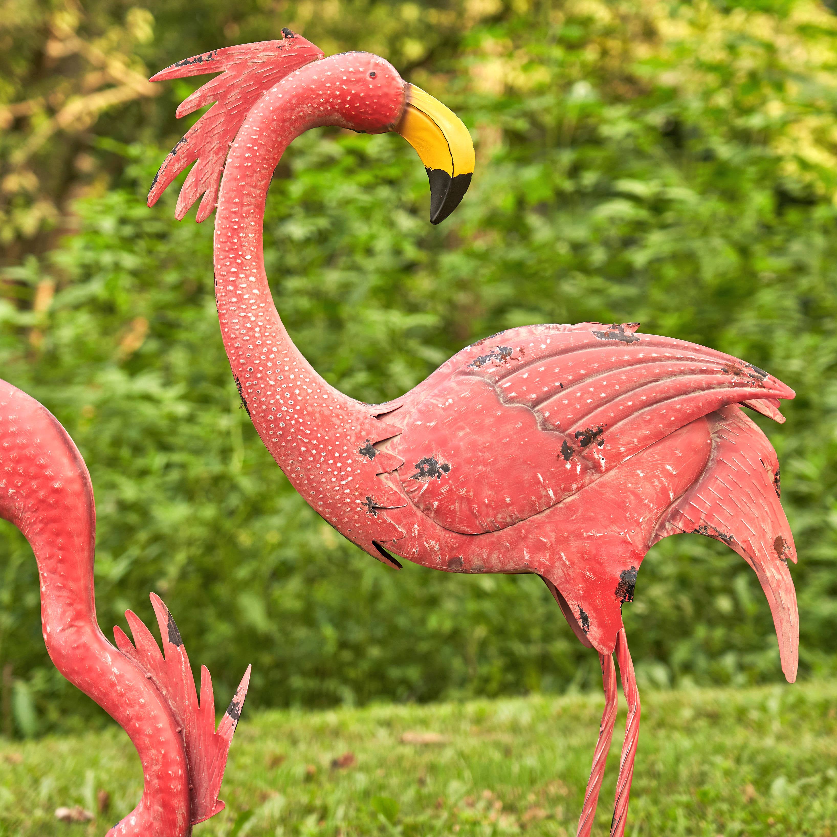 Zaer Ltd. International - Wholesale Outdoor Ornament/Decor - 40.25" Tall Bright Pink Iron Flamingos- 4PC/Set1