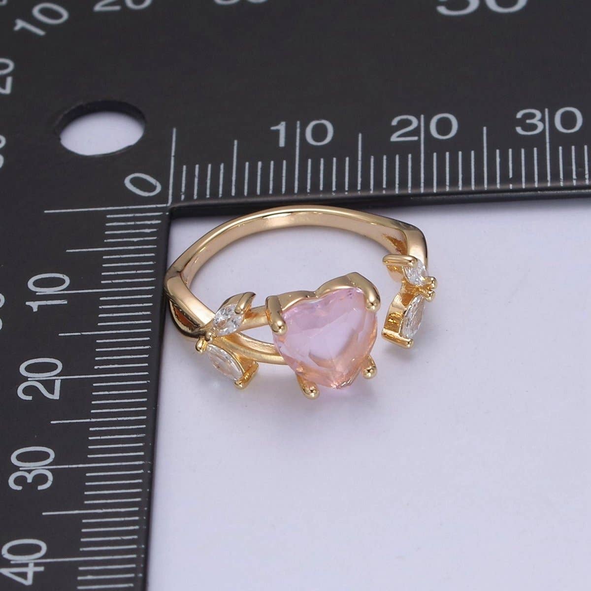 Aim Eternal - Vendita all'ingrosso Anelli multipietra - Anello Cuore Rosa, Anello Kawaii in Oro Anello Delicato Aperto Regolabile Gioiello per Regalo di San Valentino U-3644