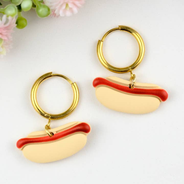 Hotdog Polymer Clay Earrings for wholesale by Mom’sClayCo