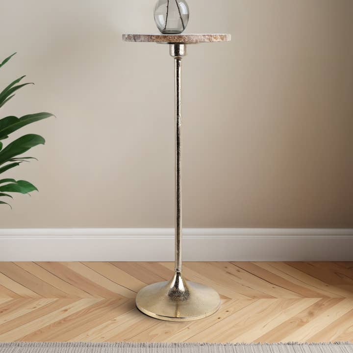 Side Table - Tan/Gold Metal Base Marble Top, 27 in. for wholesale by Sagebrook Home