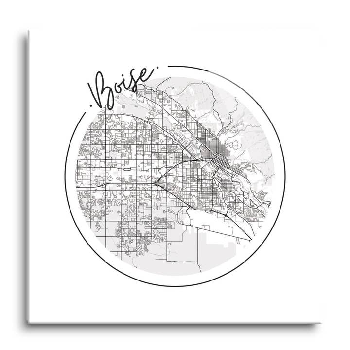 Minimalist B&W Idaho Boise Circle Ma|12x12 Glass Plaque for wholesale by Love Local