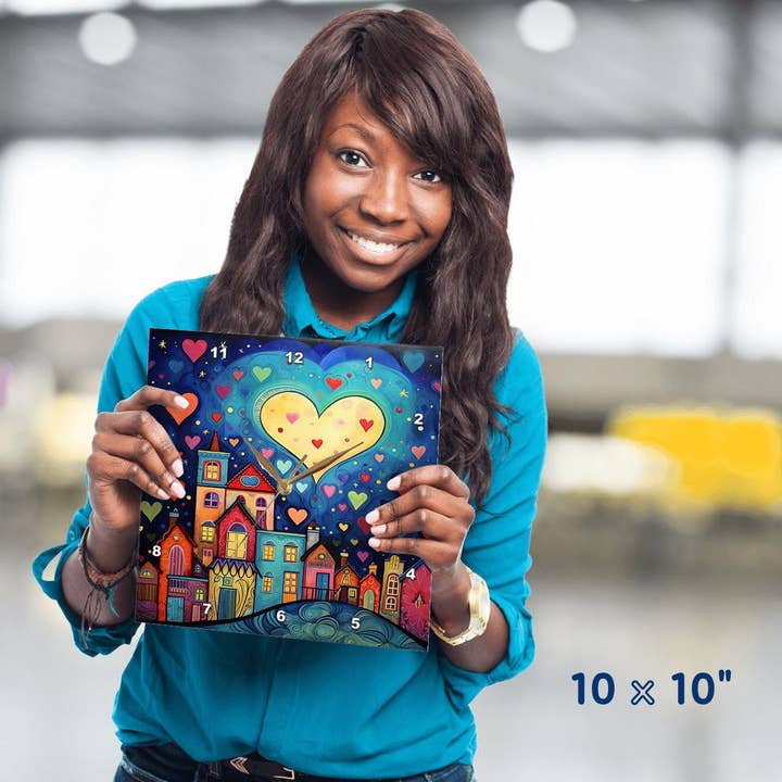 3dRose – wholesale Wall clock – 3dRose, Whimsical Valentine Village Background, Wall Clock3