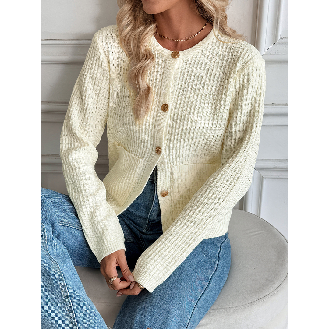 Abrikos Beskåret ensfarvet cardigan-sweater med metal knapper BFZY1717 for engroshandel på Faire2