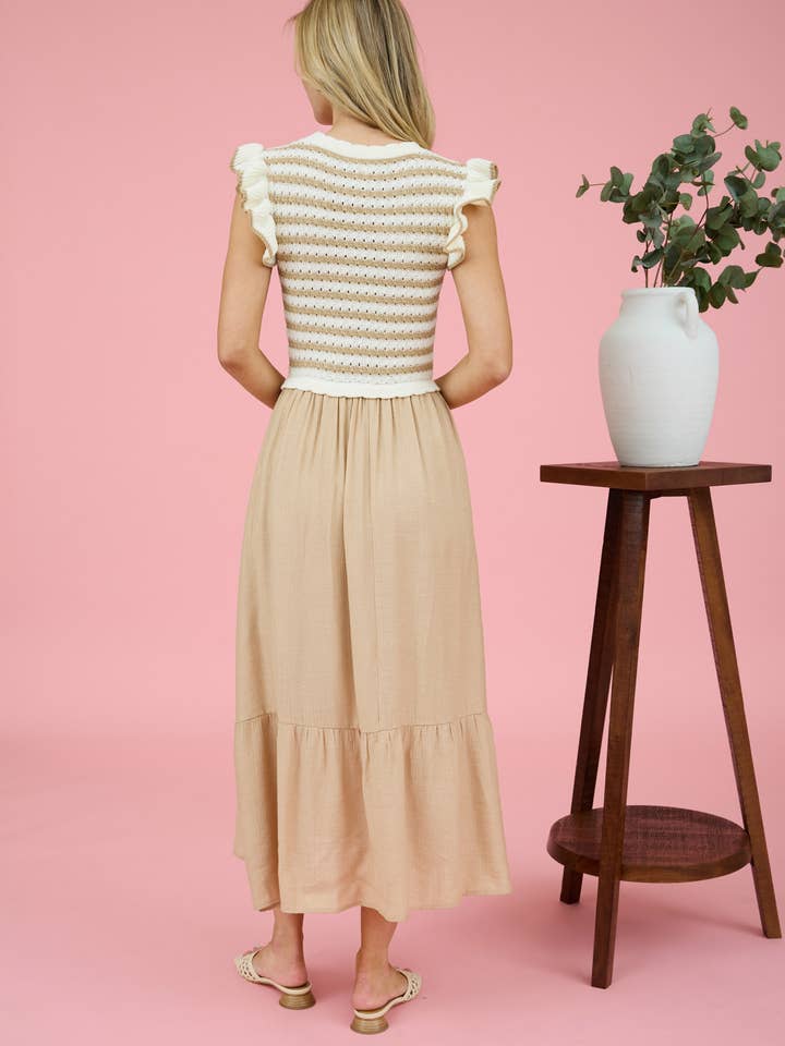 Blu Pepper - Wholesale Dress - Women's - STRIPE SWEATER TOP MIXED MEDIA MIDI DRESS