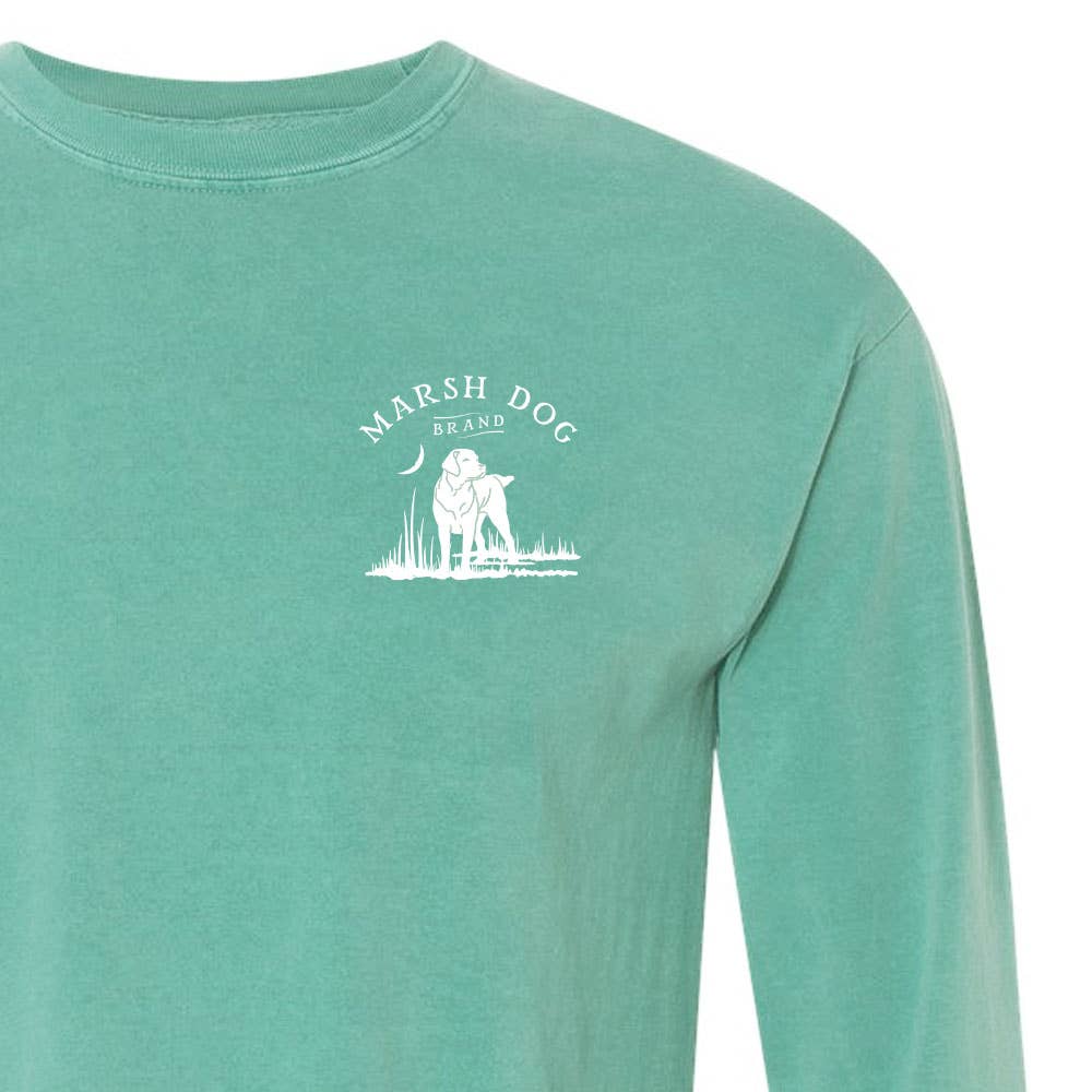 Mariscos Barco Marsh Dog & Shrimp, manga larga, espuma de mar teñida con prendas de venta al por mayor en Faire2