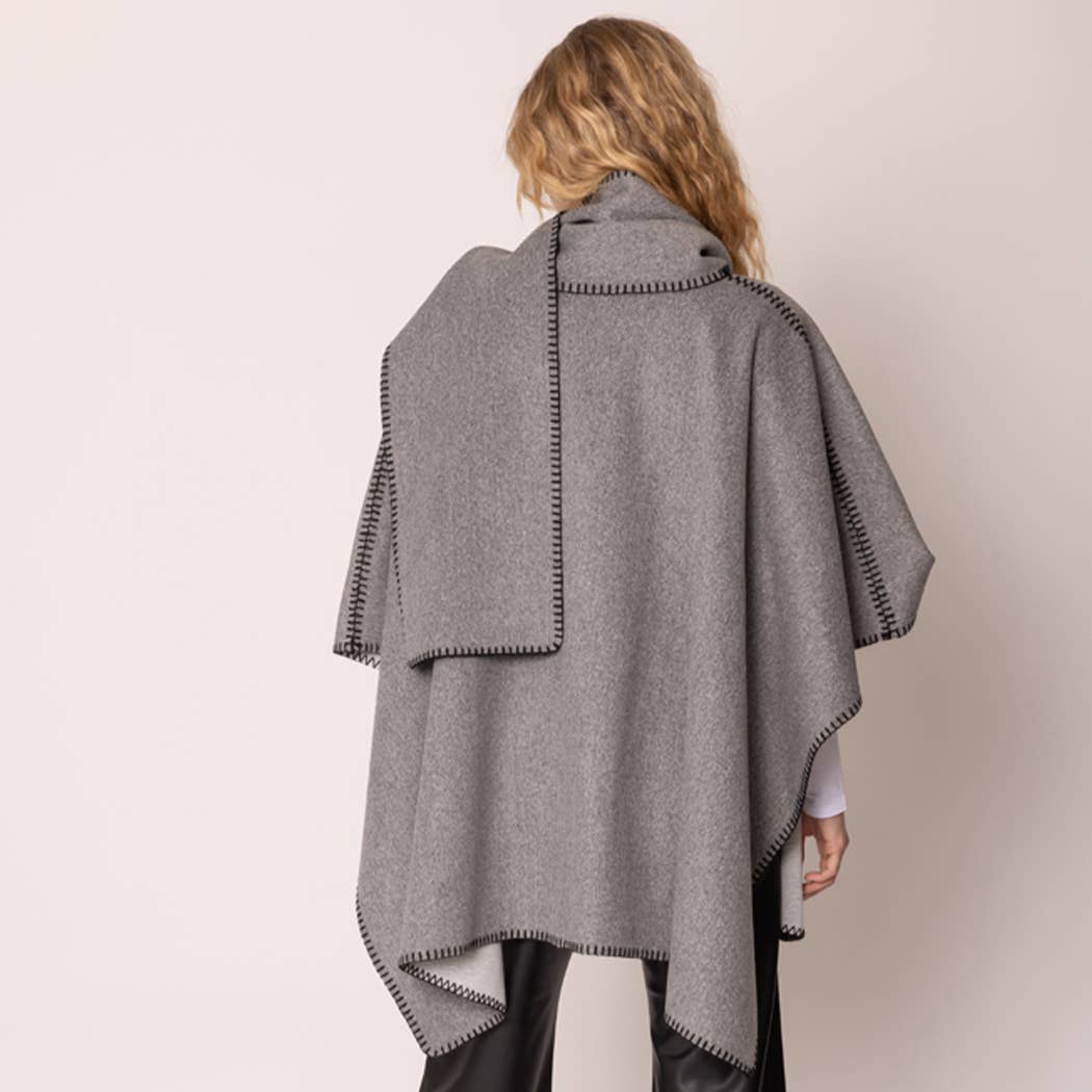 Fashion City - Wholesale Poncho - Women's - Stitched Edge Scarf Ruana Wrap Poncho7