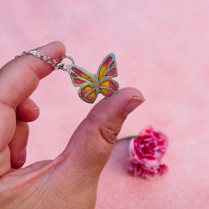 Plique à Jour Butterfly Pendant for wholesale by Buen Camino Jewelry