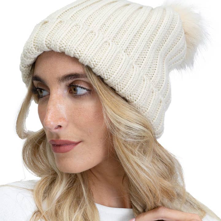 Magid - Wholesale Beanie - Women's - Adrienne Vittadini Dual Pom Pom Knit Beanie