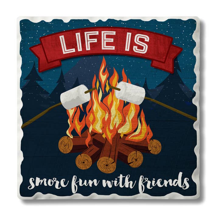 "Life Is Smore Fun" Single Absorbent Tumbled Tile Coaster for wholesale by Conimar Promotions