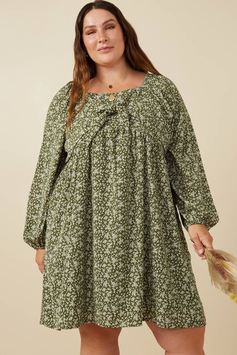 Olive Womens Ditsy Floral Tie Front Smocked Back Dress for wholesale on Faire1