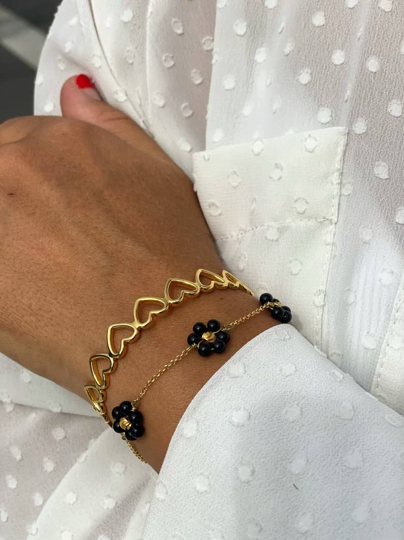 Christina Christi - Wholesale Bangle Bracelet - Gold Dainty Flower Bracelet, Heart Bangle, Gold Bracelets1