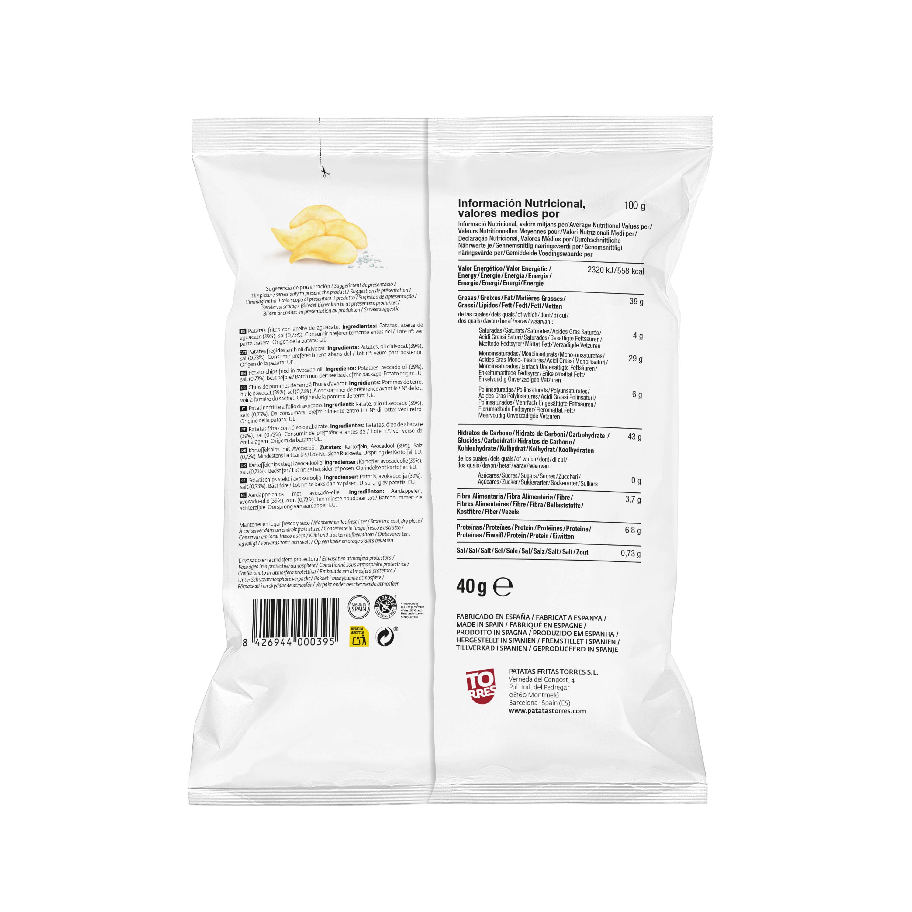 Patatas Torres - Wholesale Chips - Torres Avocado Sea Salt Potatoes 40G1