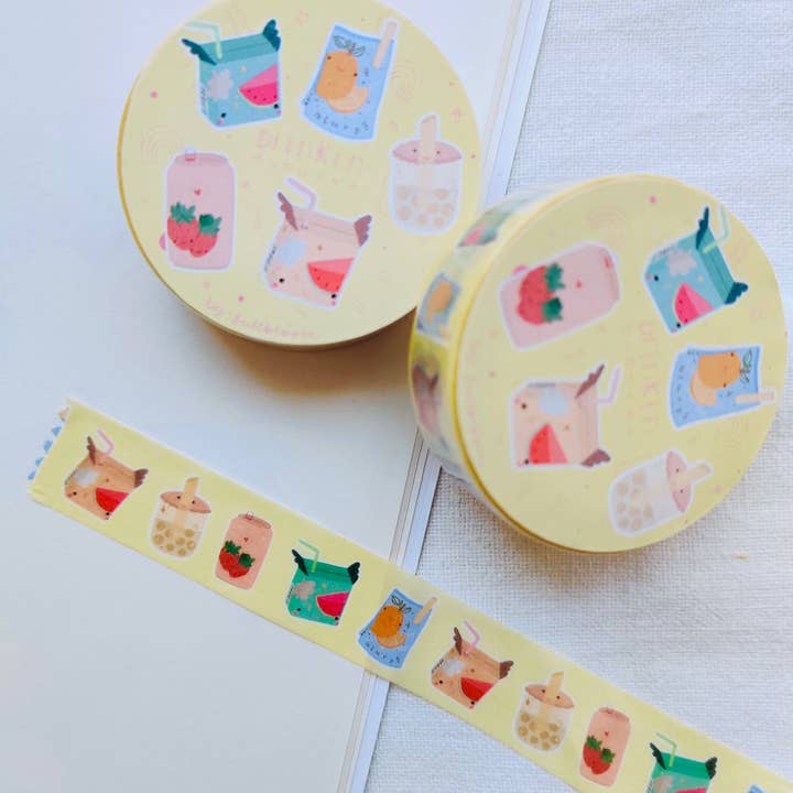 Nastro Washi Drinking Buddies con succo di anguria al tè Boba per la vendita all'ingrosso da parte di Full Bloom and Co.