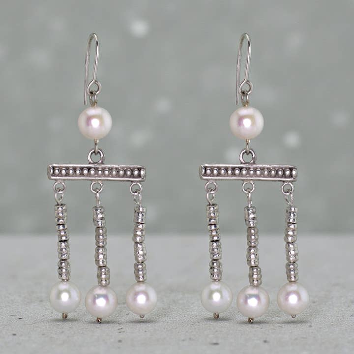 .950 Sølv Romerske Crotalia Perle 2,5" Hængende Øreringe for engroshandel hos Across The Puddle