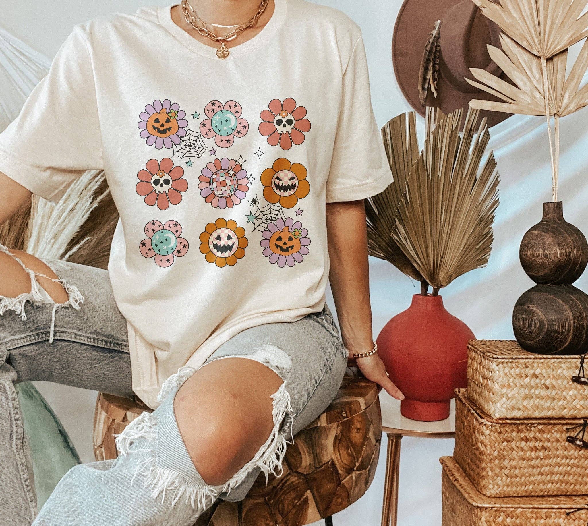 with love, aj. - Wholesale Screen Printed T-Shirt - Women's - Spooky Flowers Halloween Graphic Tshirt0