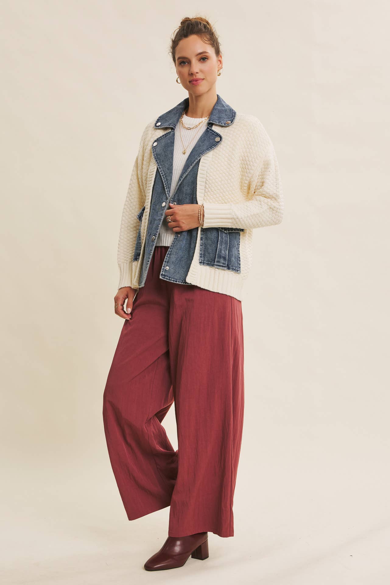 in february - Wholesale Cardigan - Women's - WASHED DENIM AND SWEATER MIXED OVERSIZED CARDIGAN25