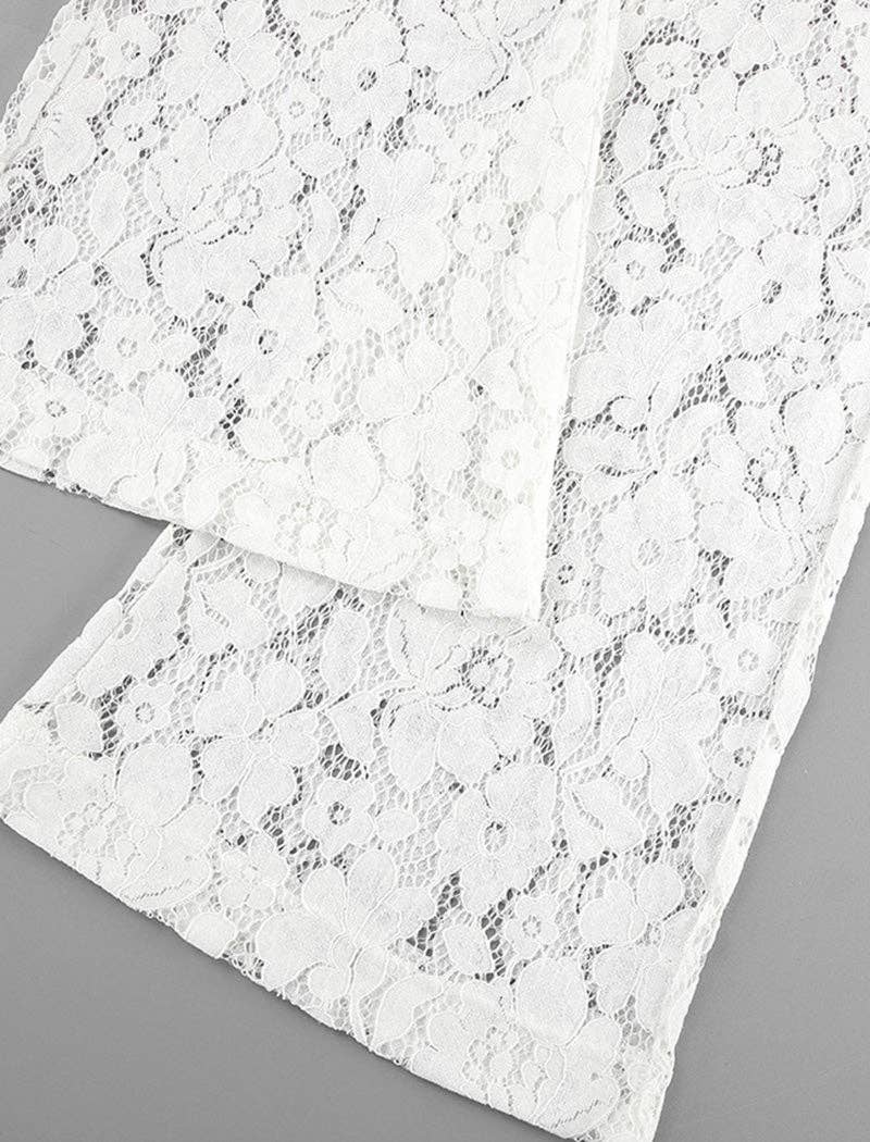 WHITE Sheer Floral Lace High-Waisted Pants for wholesale on Faire6