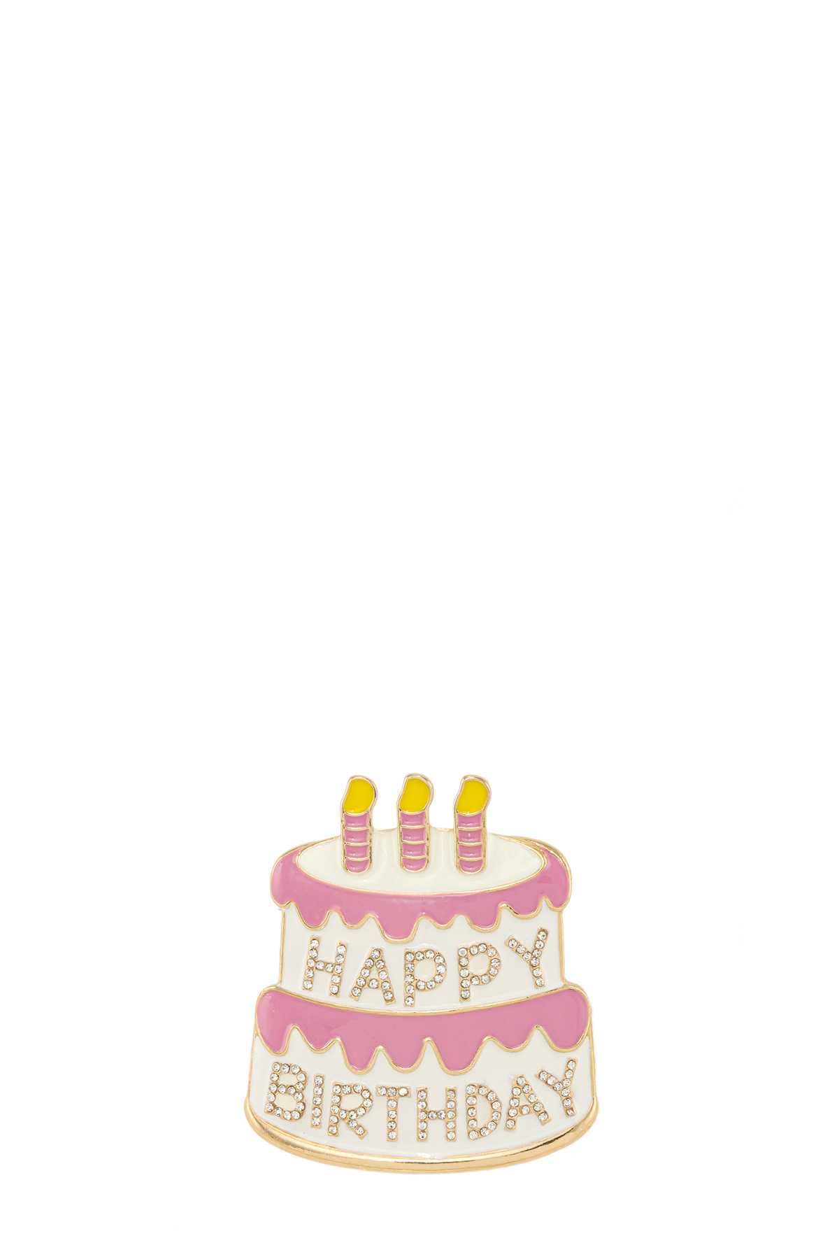 Gold clear HAPPY BIRTHDAY CAKE BROOCH YM2100 for wholesale on Faire1