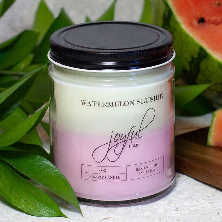 Bougies de soja pastèque Slushie 8 oz pour la vente par Joyful Home Inc.