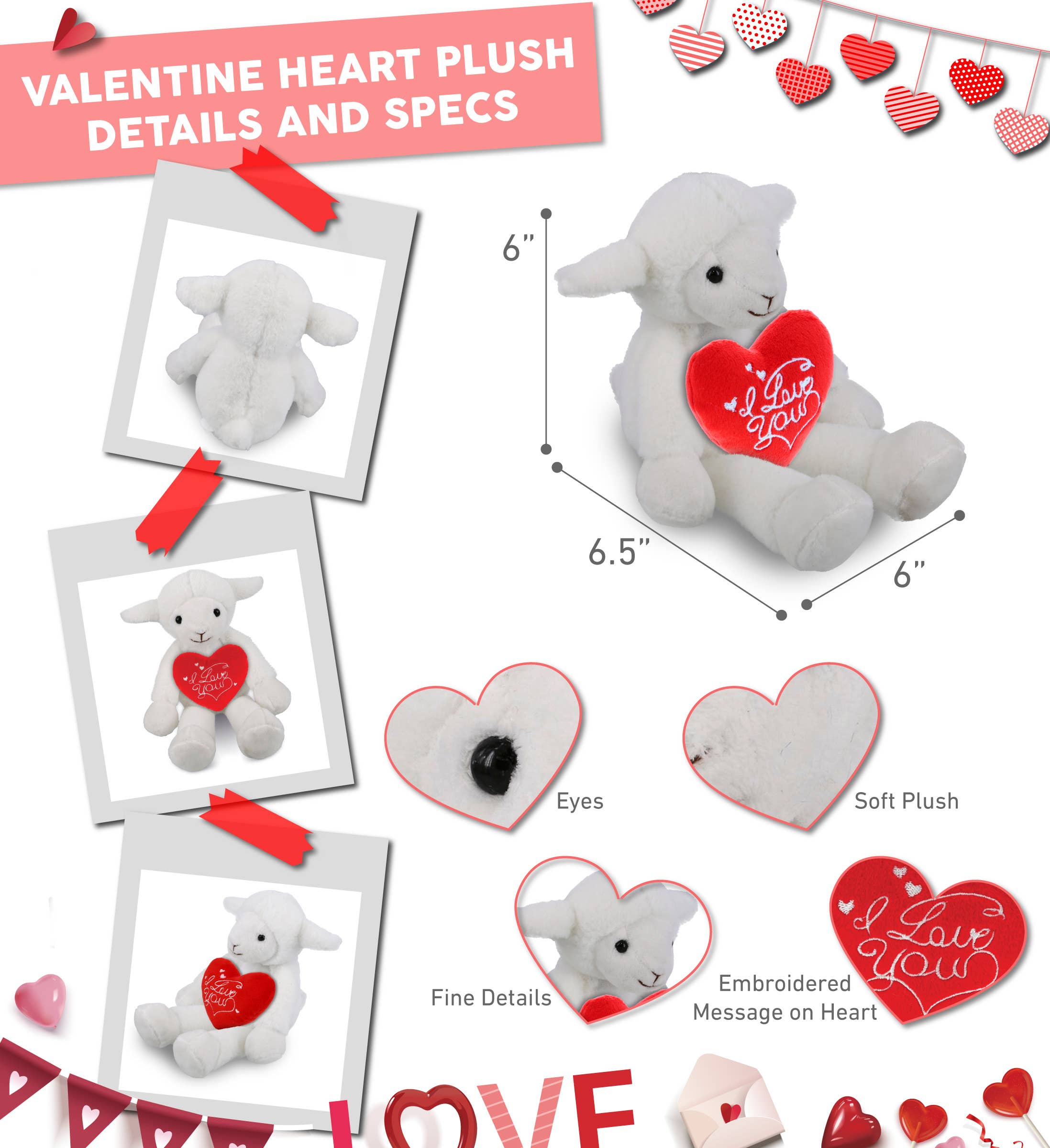 Cota Global - Wholesale Stuffed/Plush Toy - Kids & Baby - Plush I Love You Heart & Long Leg Lamb 10.52