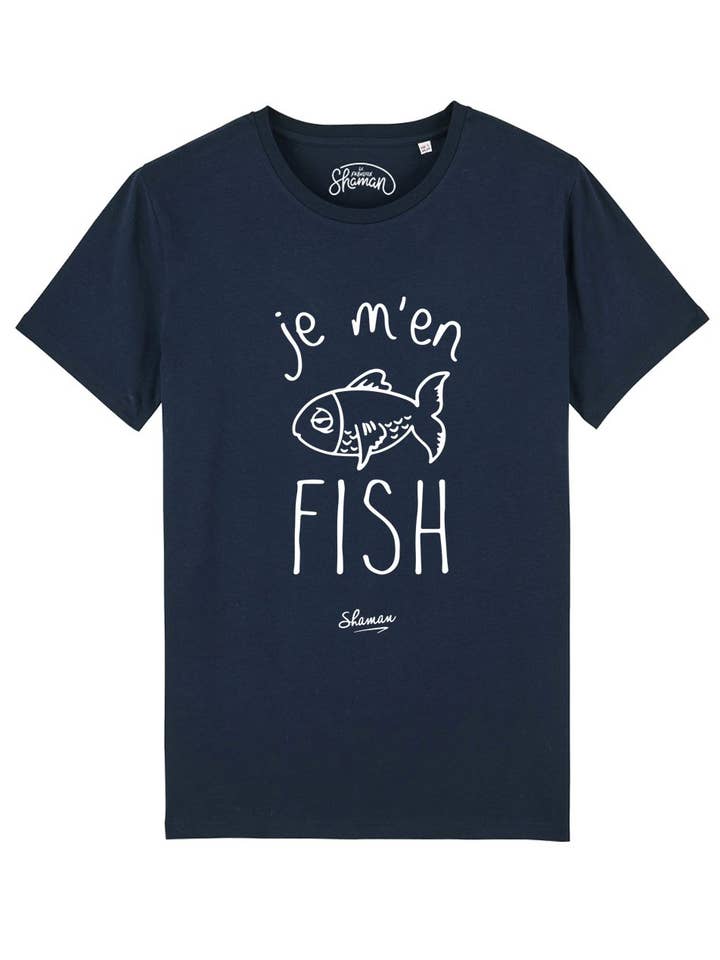 MEN'S NAVY T-SHIRT I DON'T GIVE A FISH for wholesale by Le Roi du T-shirt