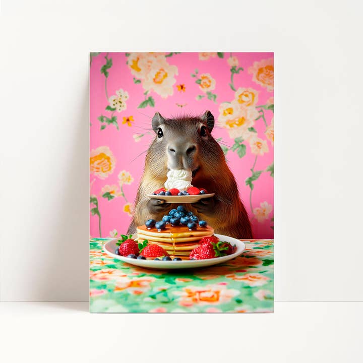 Capybara Eating Pancakes Kitchen Print for wholesale by Enchanted Eden Prints