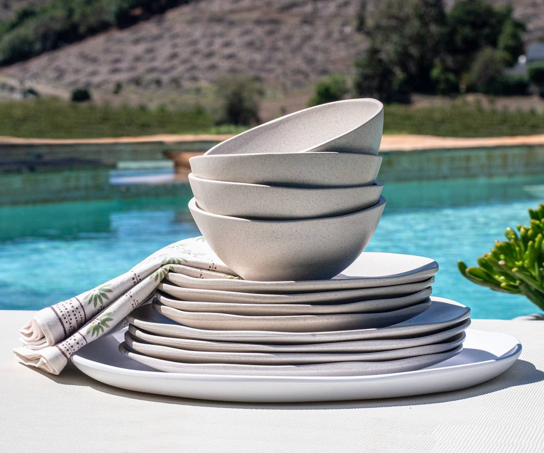 Abode Homewares by TarHong - Wholesale Dinnerware Set - Organic Coupe Wheat Off White PP 12 Pc Dinnerware Set