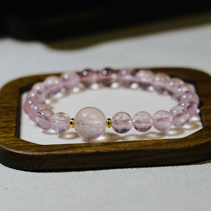 Moon Rituals - Wholesale Beaded Bracelet - Mozambique Rose Quartz Bracelet – 8mm Beads with 13mm Head Bead and 14k Gold-Plated Spacer Beads