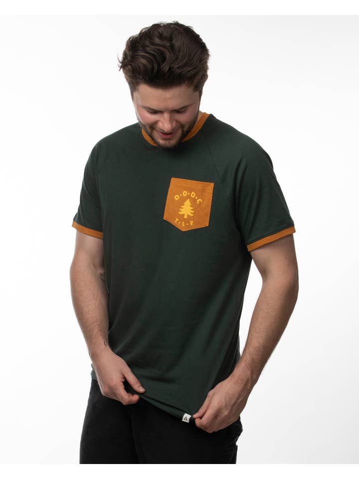 Dark Pine Sundial Out-of-Doors Club Raglan Ringer Pocket Tee for wholesale on Faire2
