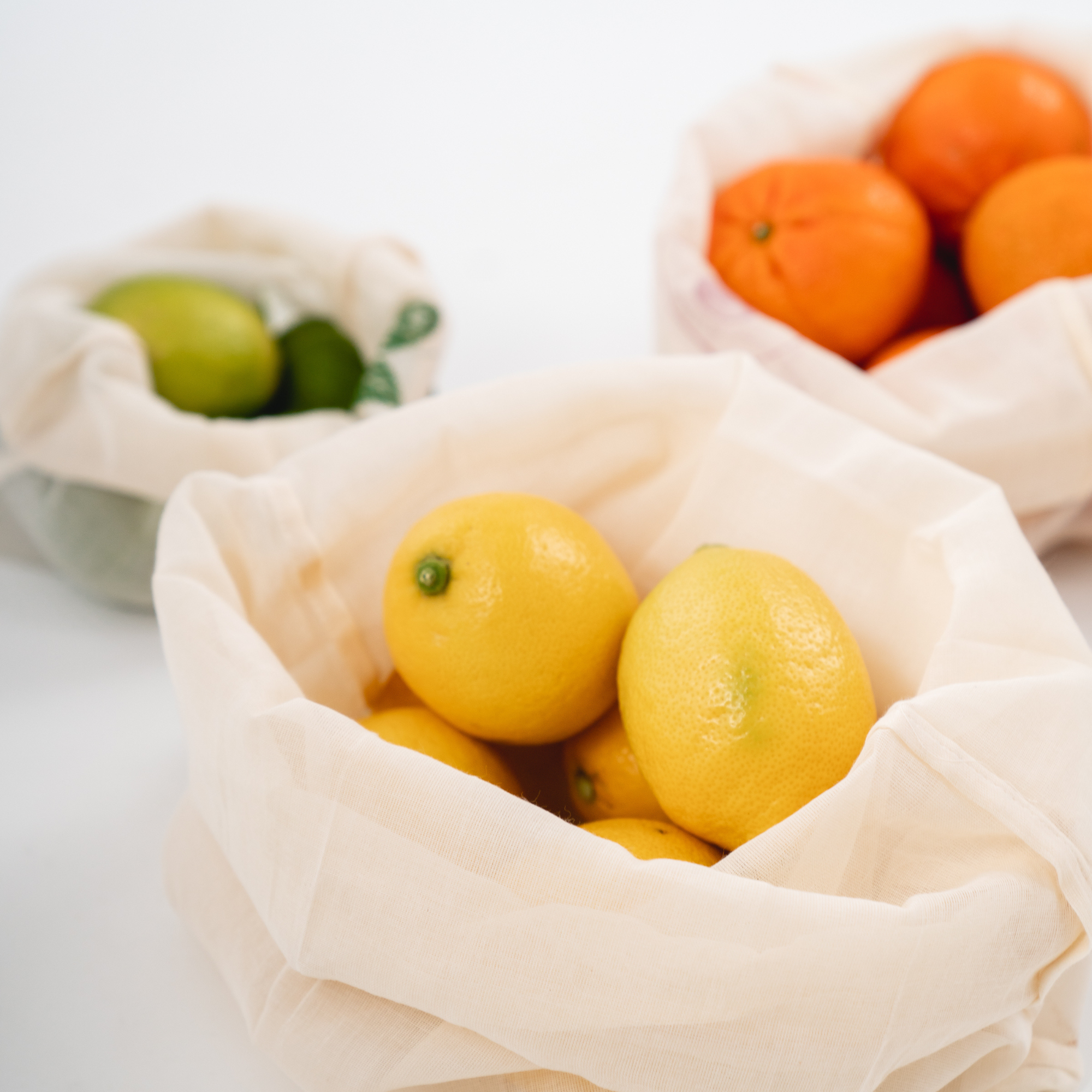 ECOBAGS - Wholesale Kruidenierswinkel/boodschappentas - Herbruikbare groentezakken van biologisch katoen met print - 3 stuks5