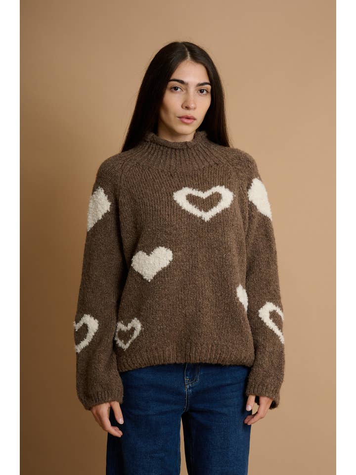 AMELÉ - Wholesale Knit Sweater - Women's - Chunky knit heart sweater1