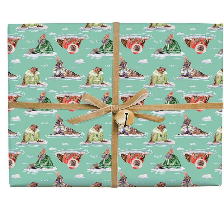 Lana's Shop - Wholesale Flat Wrap - Holiday Walrus Gift Wrap