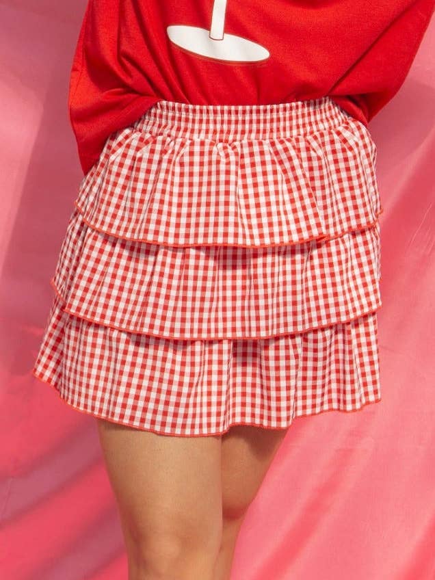 Red Gingham Ruffle Skort for wholesale by GRACE+EMMA by Southern Grace